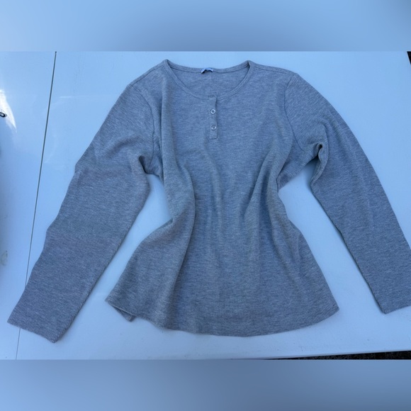 Studio Tops - Studio Light Gray Waffle Knit Top